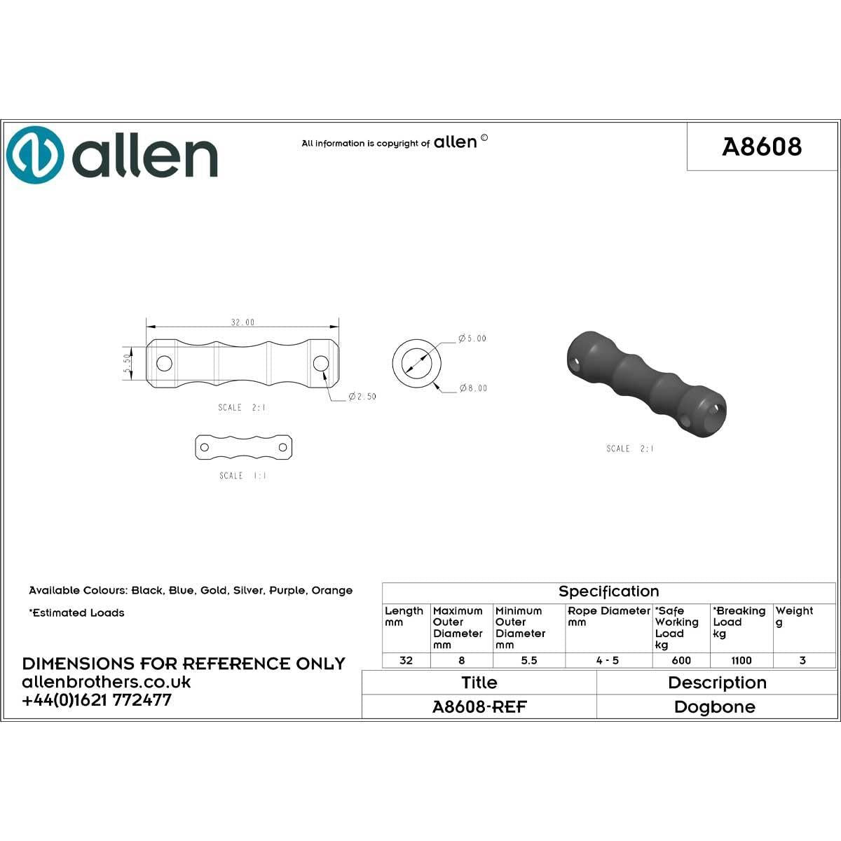 Allen 8mm Dog Bone