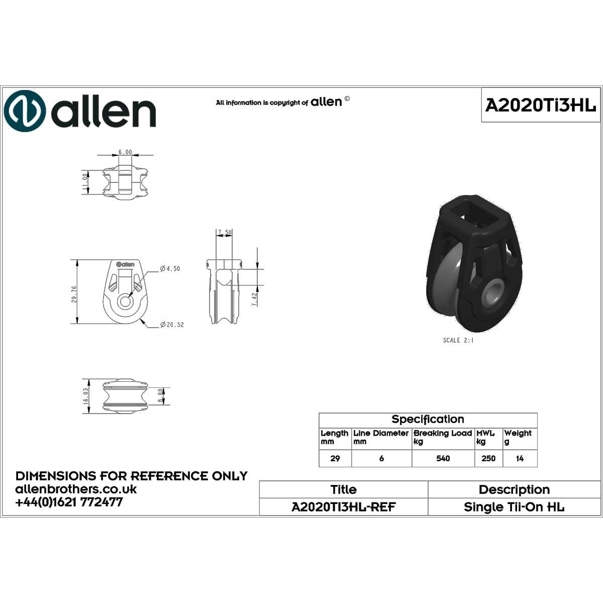 Allen 20mm Dynamic Single Ti3 - A2020TI3HL