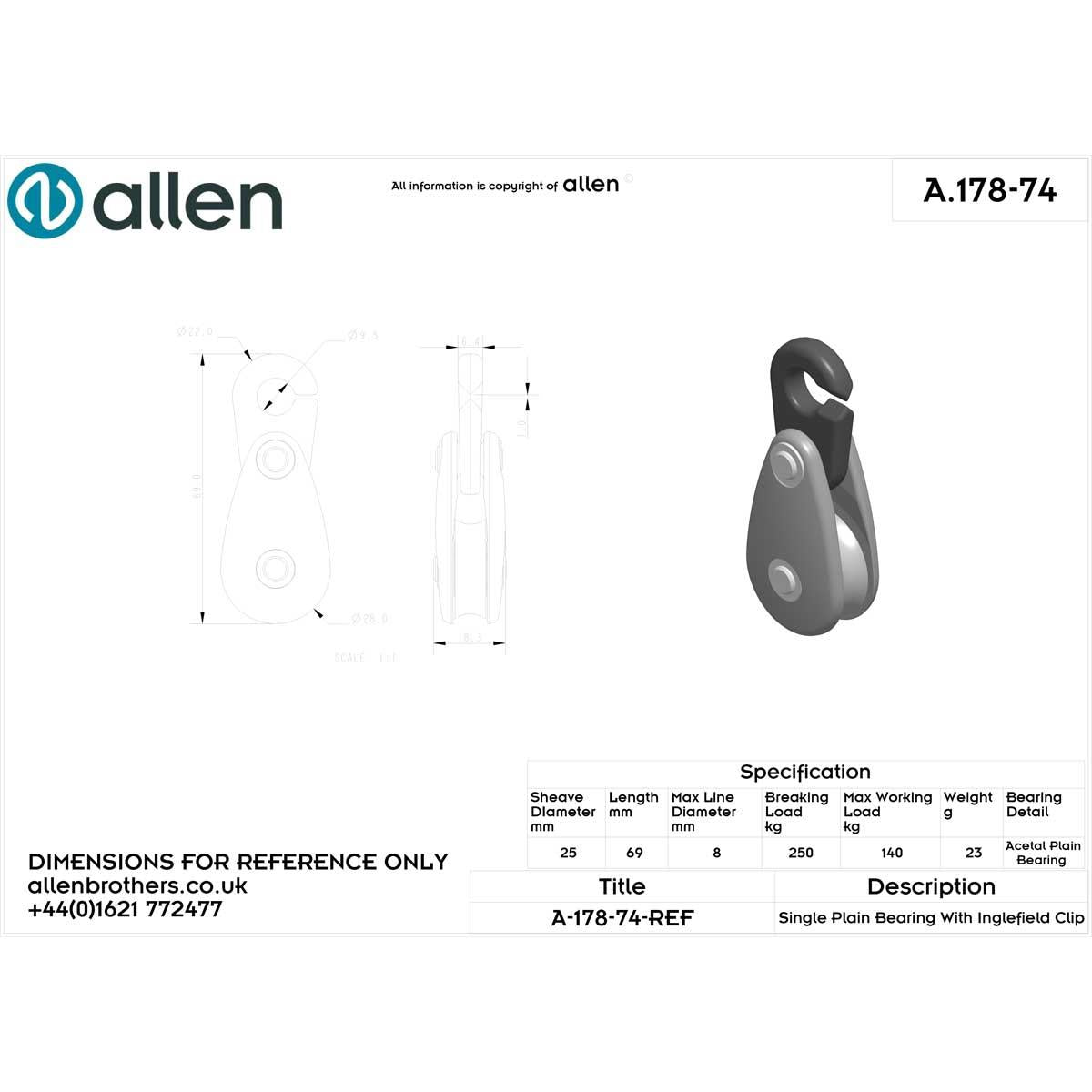 Allen 29mm Nylon Block with Inglefield Clip - Royal Blue