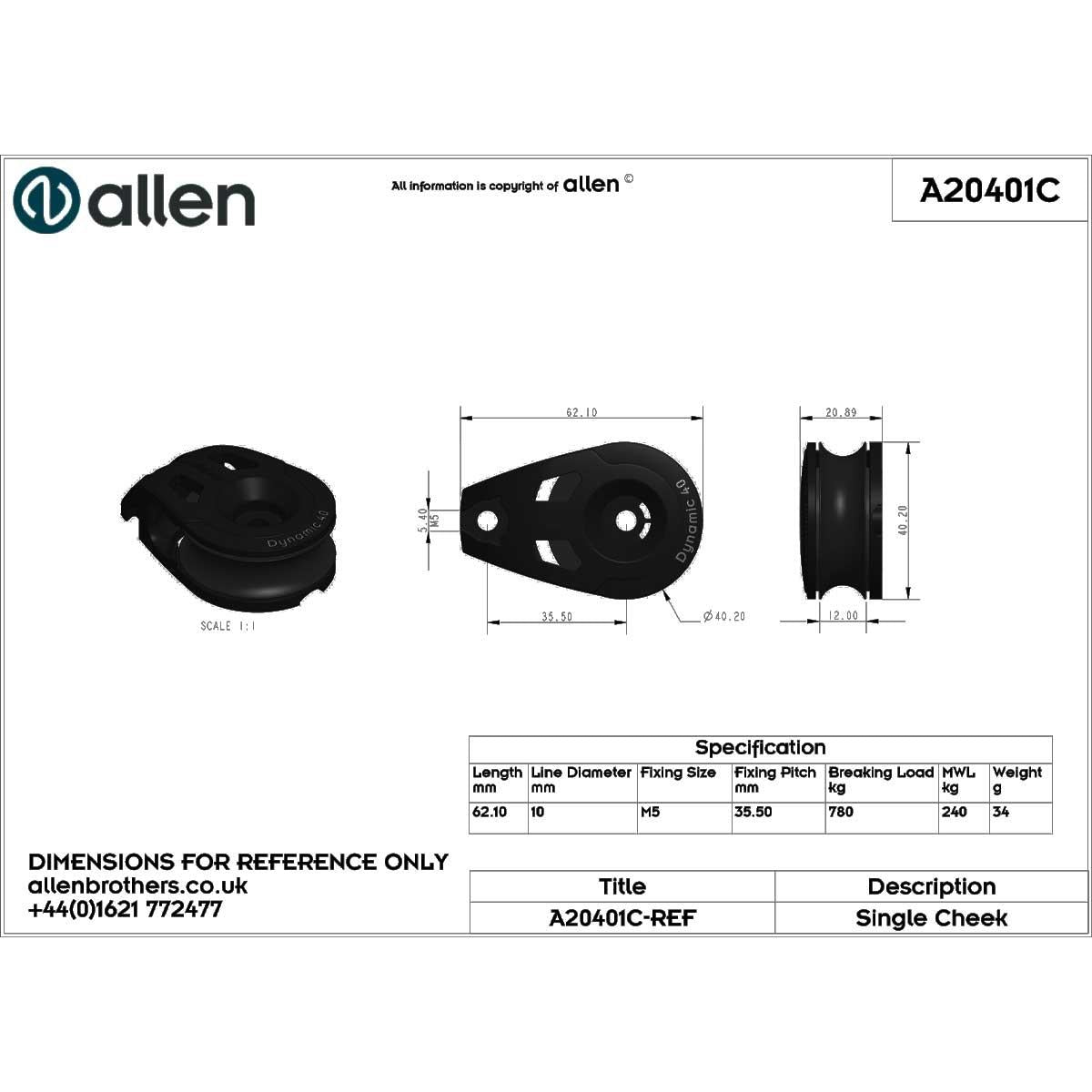 Allen 40mm Dynamic Single Cheek Block - A20401C